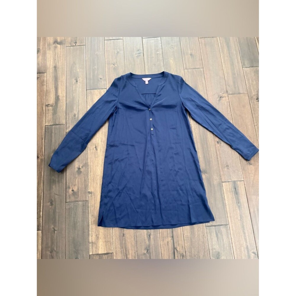 Lilly Pulitzer Preppy Navy Blue Long Sleeve Shirt Dress Small